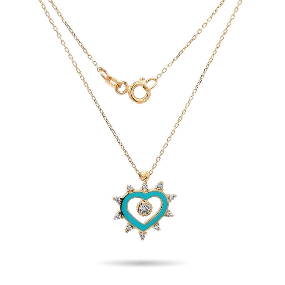 Mineli Taşlı Kalpli Kolye
